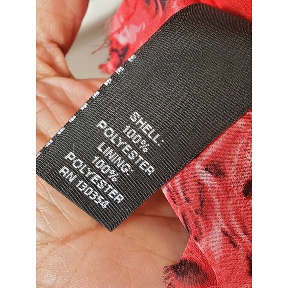 Gambatista Valli Red Floral Polyester Round Neck Sleeveless Knee Length Dress L - Picture 10 of 11